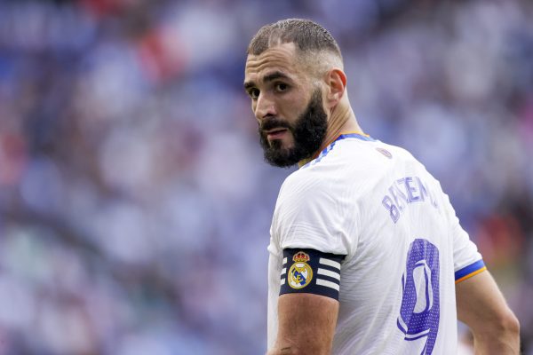 CORNELLA, SPAIN - OCTOBER 3: Karim Benzema of Real Madrid during the La Liga Santander  match between Espanyol v Real Madrid at the RCDE Stadium on October 3, 2021 in Cornella Spain (Photo by David S. Bustamante/Soccrates/Getty Images)