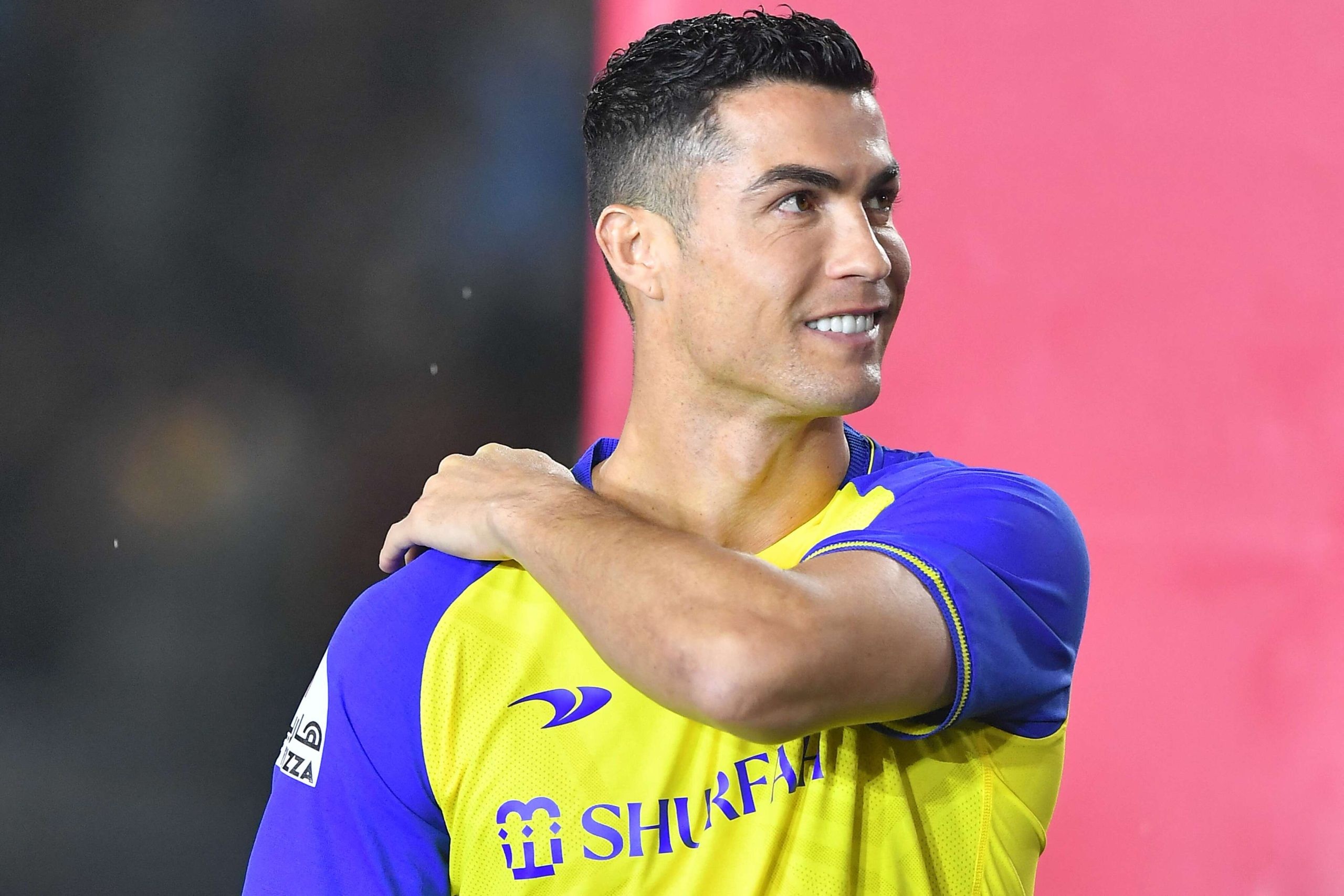 Al-Nassr's new Portuguese forward Cristiano Ronaldo takes the stage during his unveiling at the Mrsool Park Stadium in the Saudi capital Riyadh on January 3, 2023. (Photo by AFP)
