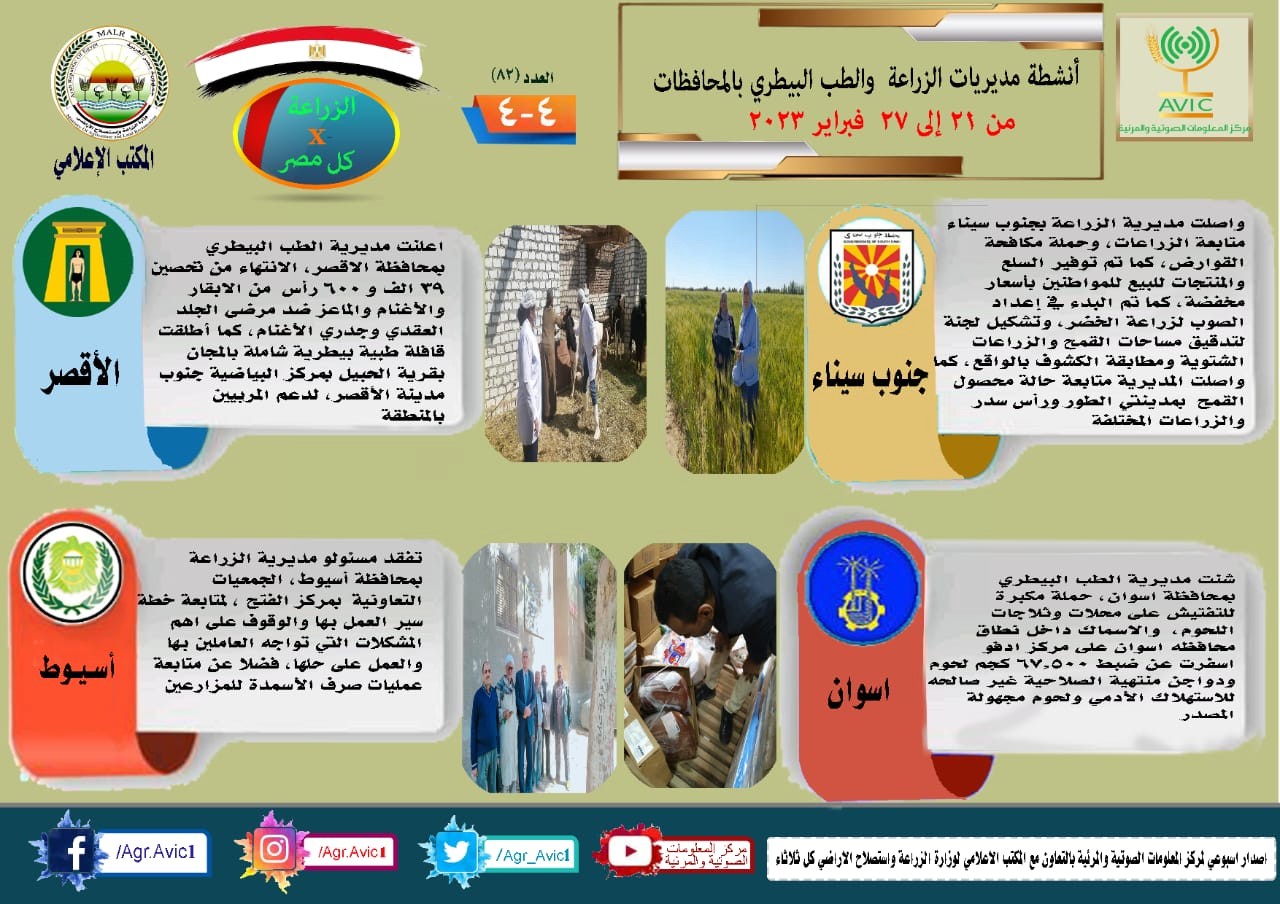 جهود مديريات الزراعة والطب البيطري خلال أسبوع
