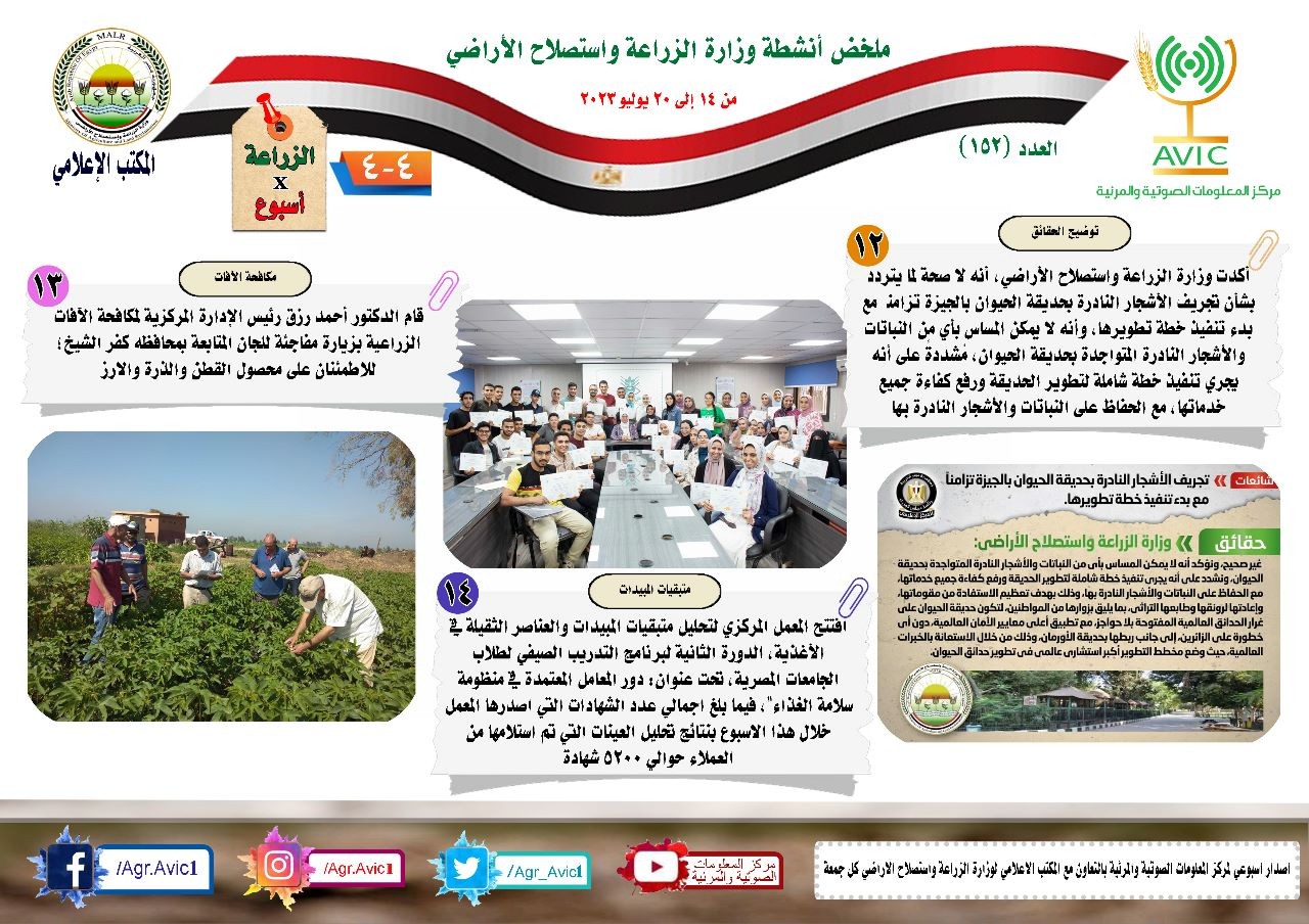 حصاد وزارة الزراعة خلال أسبوع