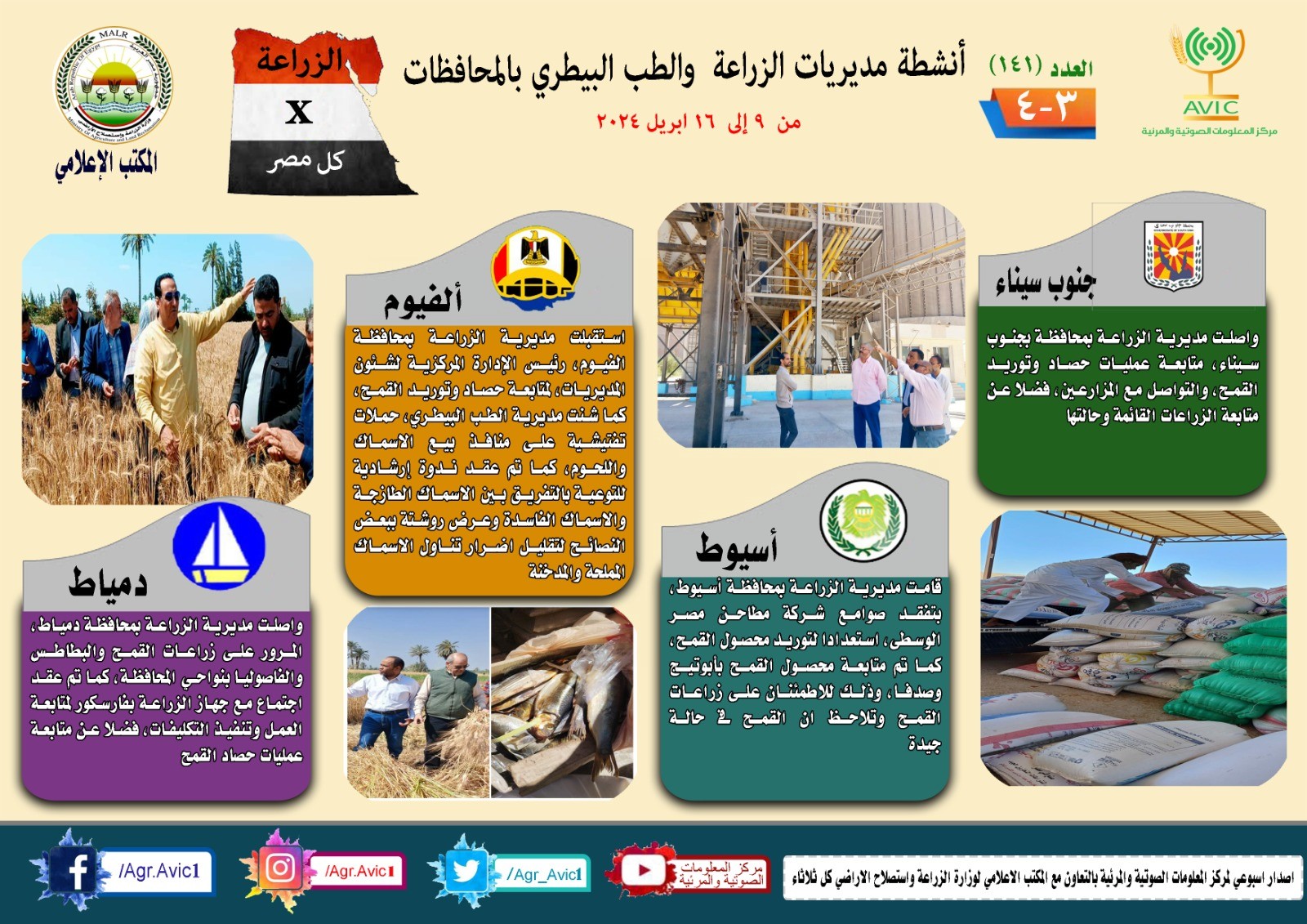 حصاد مديريات الزراعة والطب بالبيطرى بالمحافظات